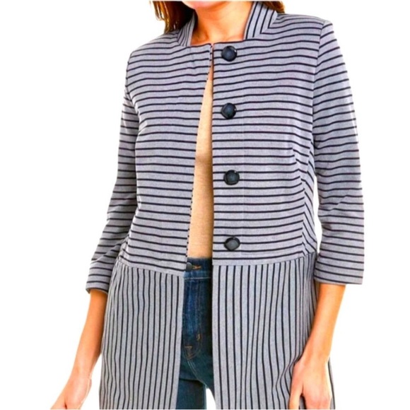 Cabi 5474 Striped Car Coat Purple Navy Gray Long Lightweight 3/4 Sleeve - Picture 1 of 11